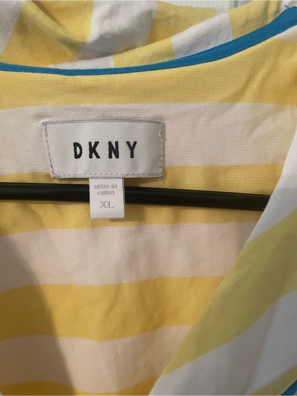 DKNY Yellow and White Striped Kids Pajama Set with Blue Trim - Picture 5 of 11